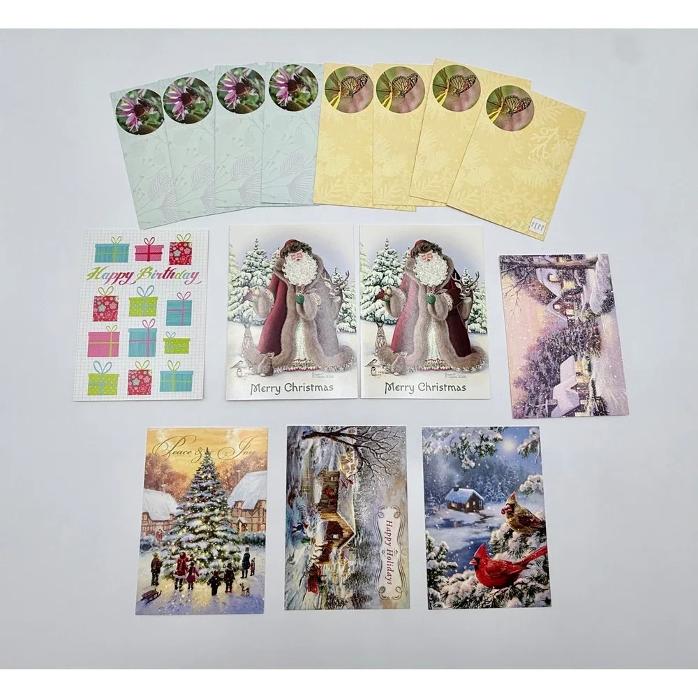 15 Pc Mixed Greeting Cards Stationery Lot Christmas Holiday Birthday Envelopes